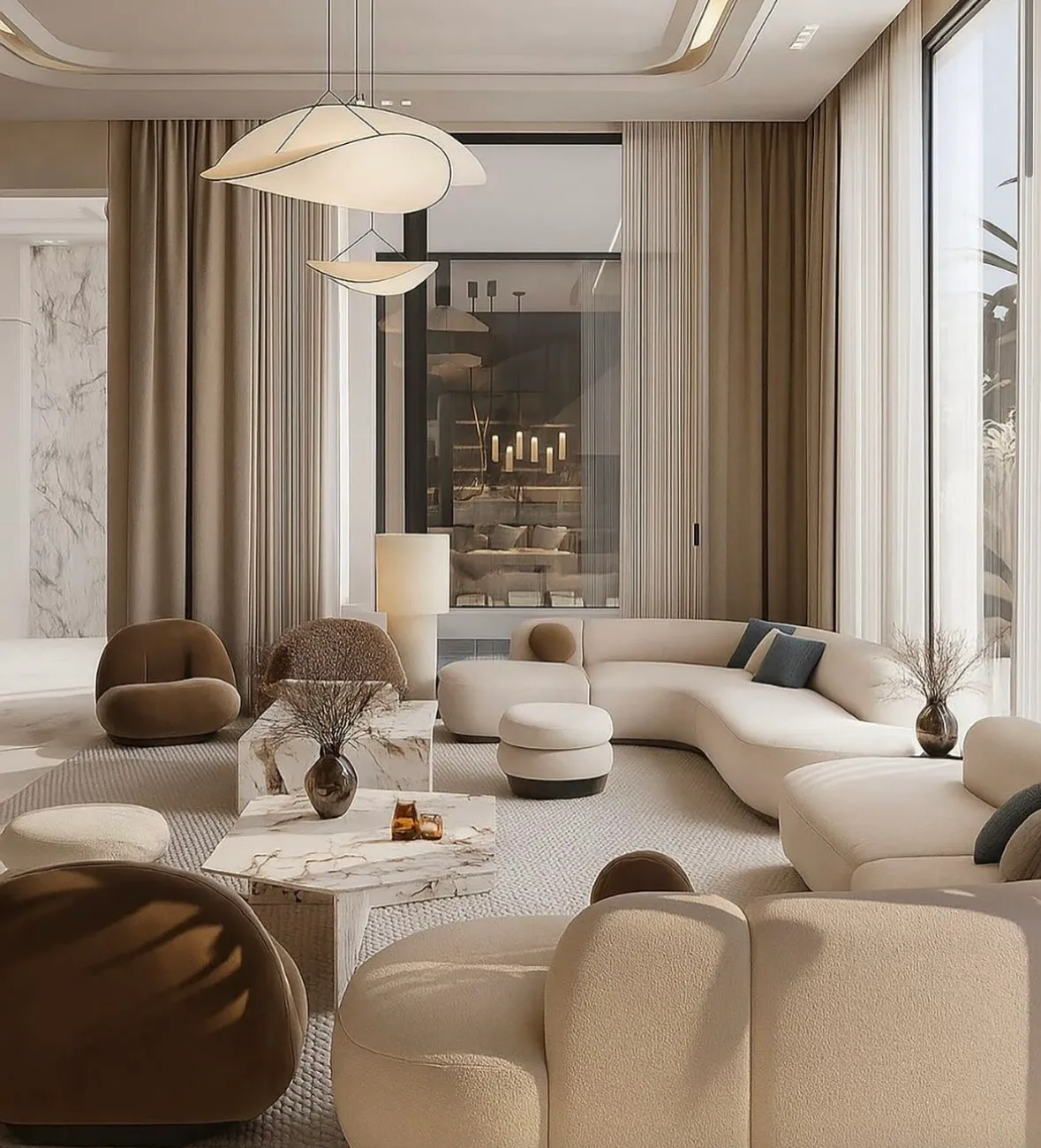 Salon aménagé, mobilier et lumière naturelle